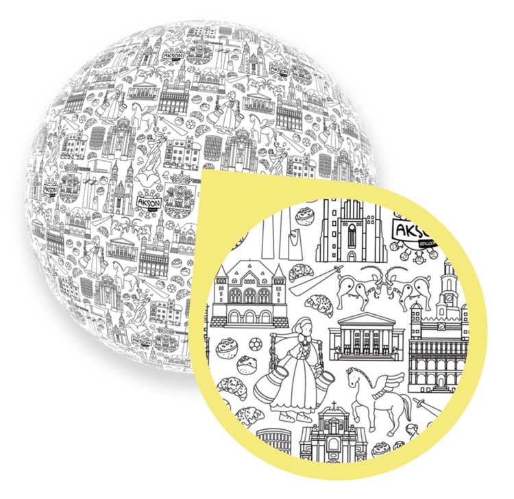 Piłka balonowa do kolorowania XXL Akson z motywami Poznania – zbliżenie na symbole miasta