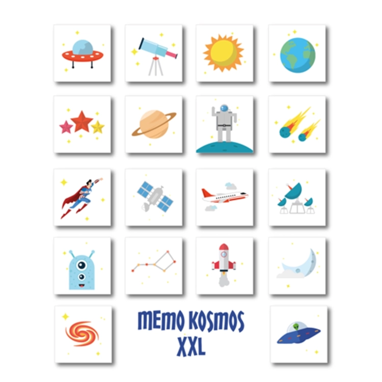 Kolorowe karty z grafikami kosmosu z gry Memo KOSMOS XXL Akson