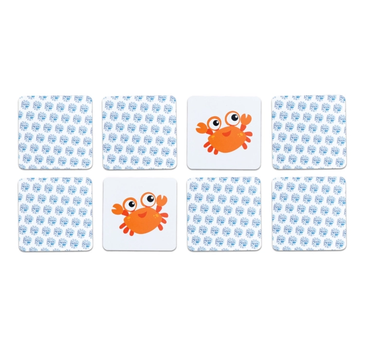 Rozłożone karty Memo WODA XXL z motywem kraba i wzorem na odwrocie