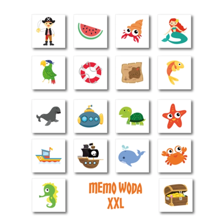 Zestaw kart edukacyjnych Memo WODA XXL z podpisem graficznym