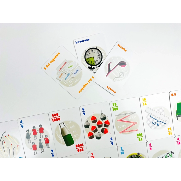 Karty edukacyjne z ułamkami i ilustracjami z gry EDUseria Ułamki.