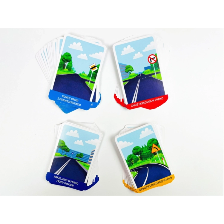 Karty z ilustracjami sytuacji drogowych z gry Znaki drogowe Kapitan Nauka 6+.