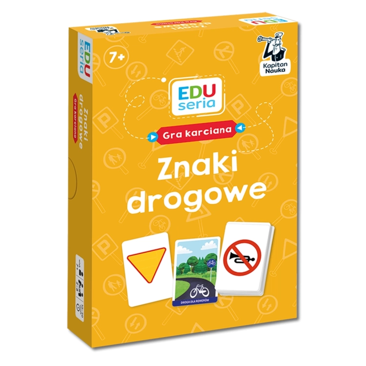 Opakowanie gry karcianej Znaki drogowe z serii EDUseria Kapitan Nauka.