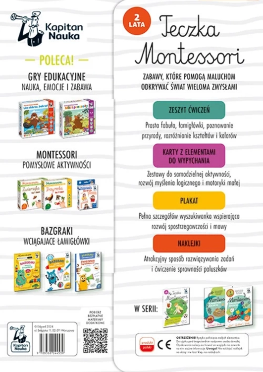 Opis zawartości i zalet zestawu Teczka Montessori 2 lata – Kapitan Nauka
