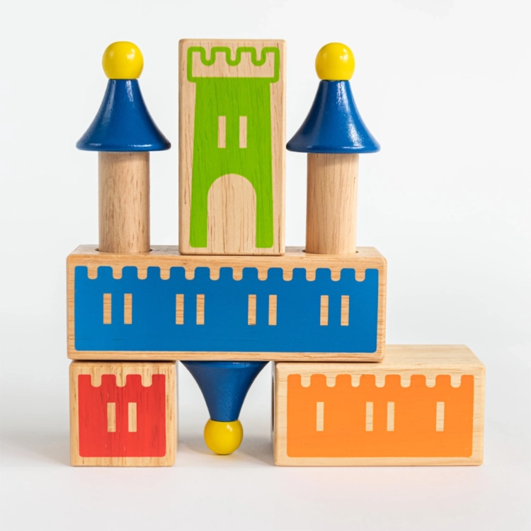 kolorowy zamek z klocków – drewniana gra Mądry Zamek Smart Games