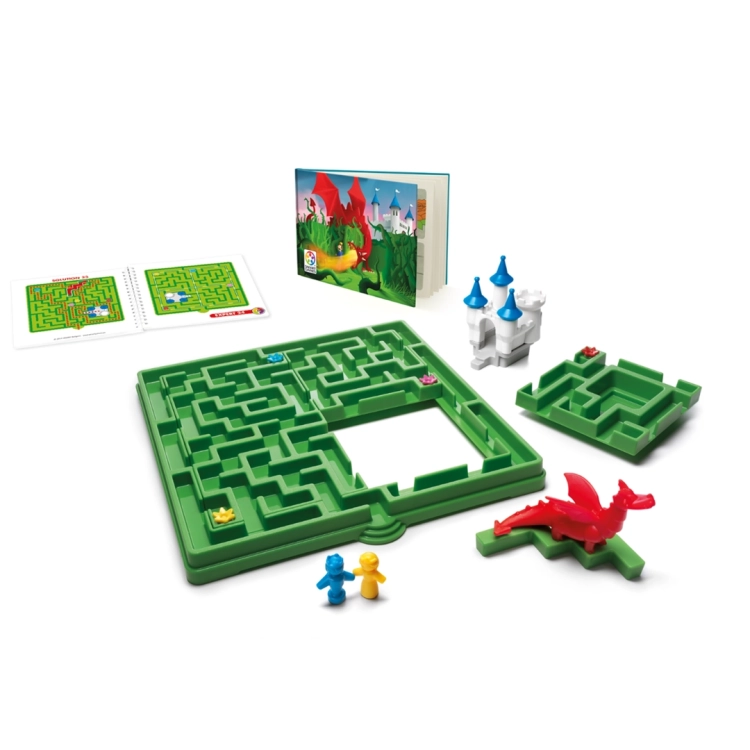Kompletny zestaw gry Śpiąca Królewna Smart Games z planszą, smokiem i książeczką