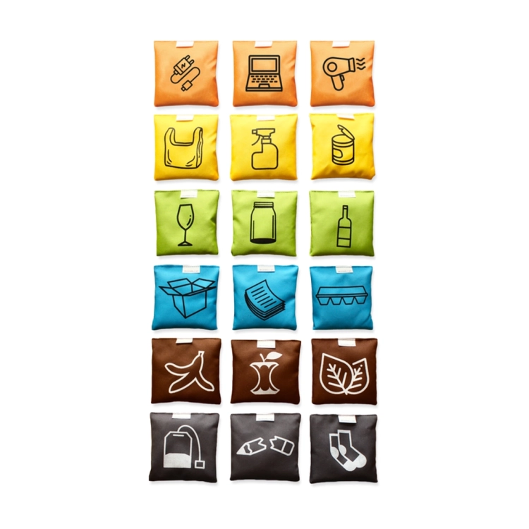 zestaw 18 woreczków do nauki segregacji odpadów dla dzieci