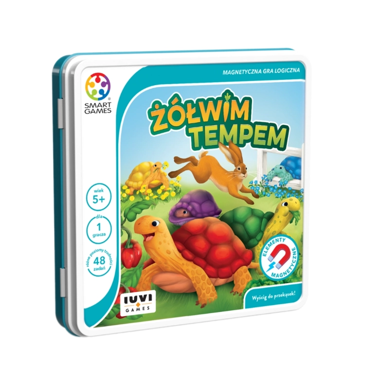 Opakowanie gry logicznej Żółwim Tempem Smart Games z magnetycznymi elementami