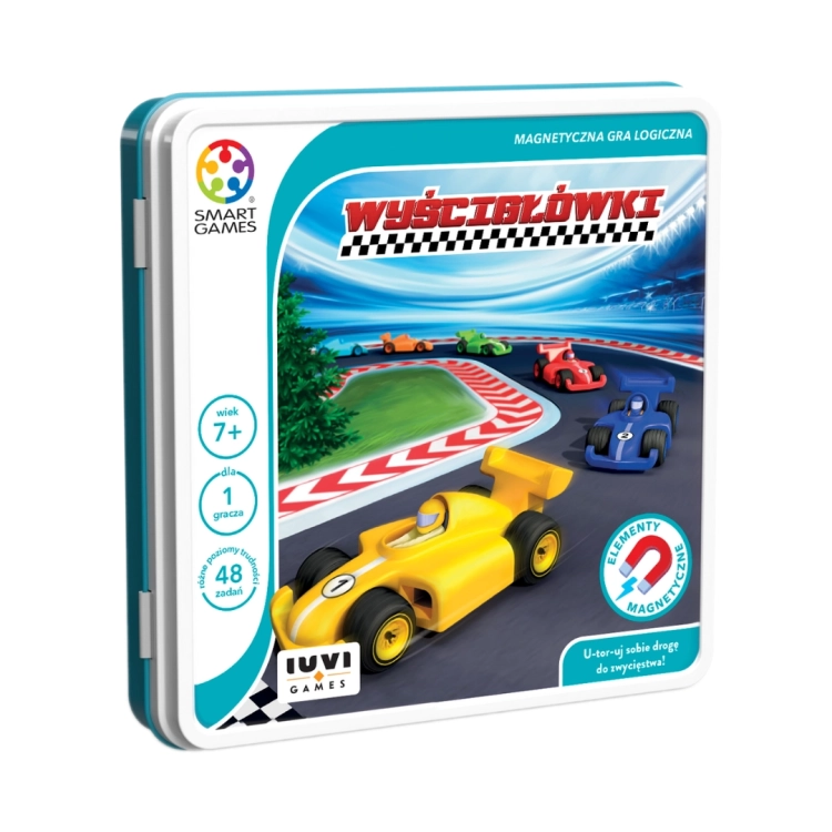 Opakowanie gry Wyścigłówki Smart Games 7+ z kolorowymi bolidami