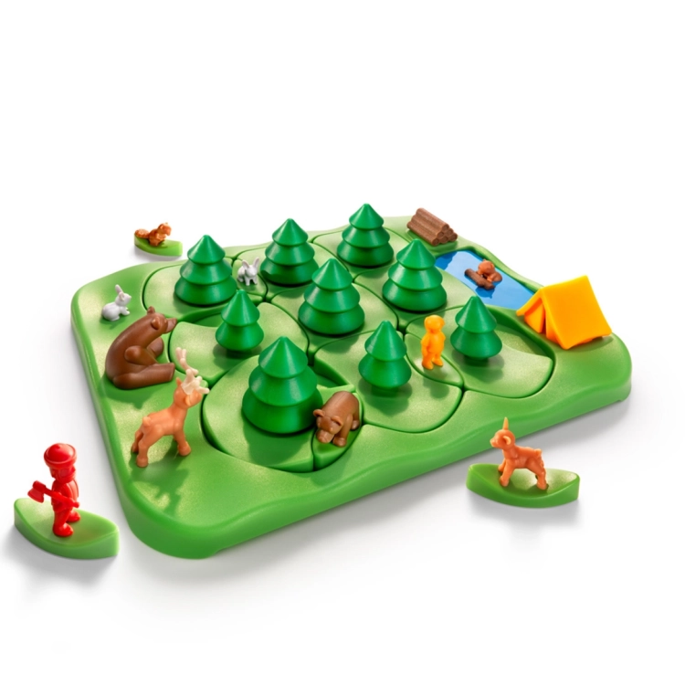 Gra Misie w lesie od Smart Games – plansza z drzewkami i figurkami zwierząt