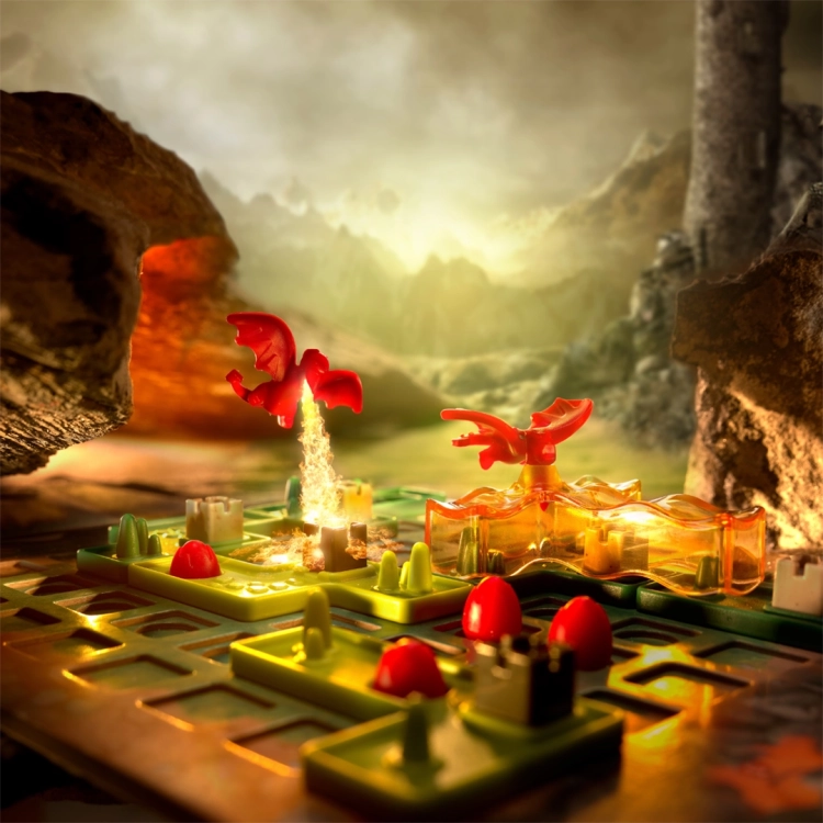 Plansza gry Smoczy Ogień z figurkami smoków i efektem ognia w tle