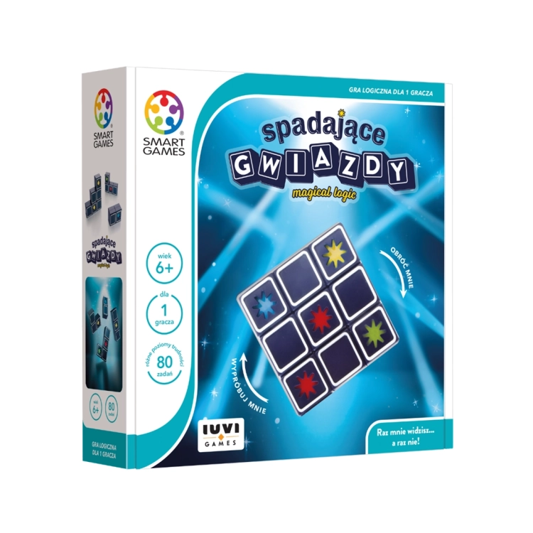 Pudełko gry Spadające Gwiazdy Smart Games 6+ z widocznym logo i opisem