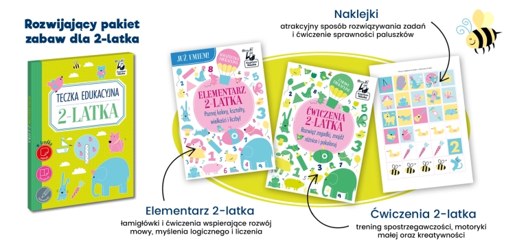 Zestaw Teczka edukacyjna 2-latka – książeczki, ćwiczenia i naklejki Kapitan Nauka
