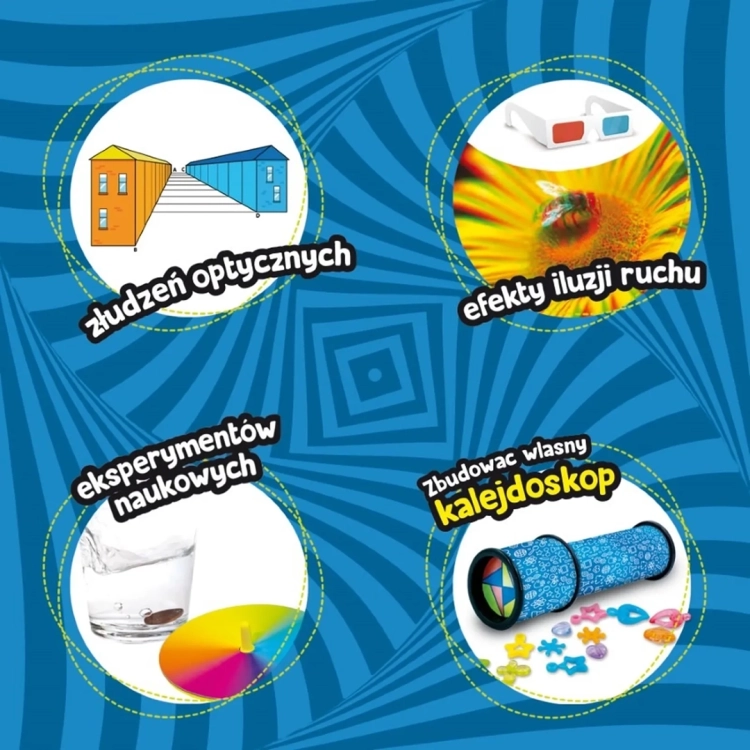 Dzieci bawiące się kalejdoskopem i okularami 3D z Laboratorium optyki