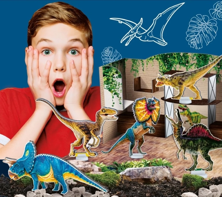 szkielety t-rexa i triceratopsa z zestawu paleontologicznego