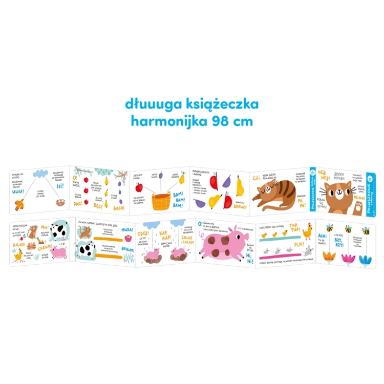 Rozłożona książeczka harmonijka „Paluszkowe zabawy” o długości 98 cm