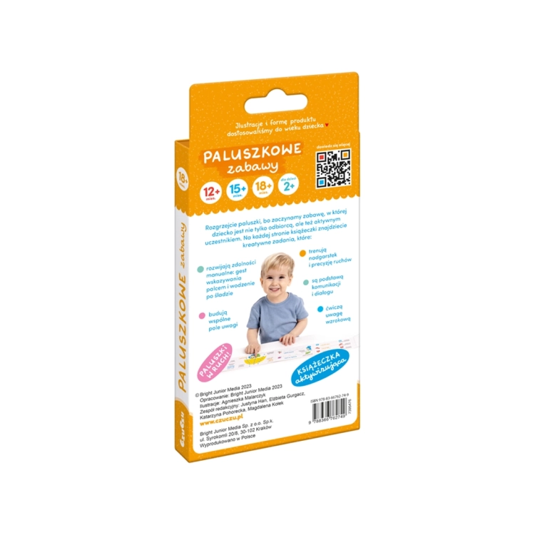 Opakowanie książeczki Paluszkowe zabawy 18msc+ CzuCzu – widok z tyłu z informacjami edukacyjnymi