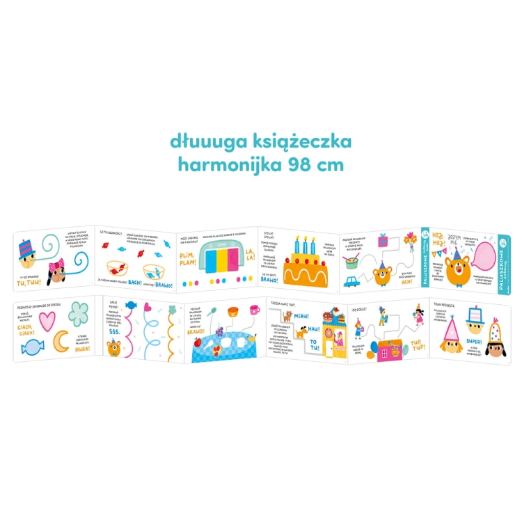 Rozłożona książeczka harmonijka Paluszkowe zabawy 2+ z ilustracjami