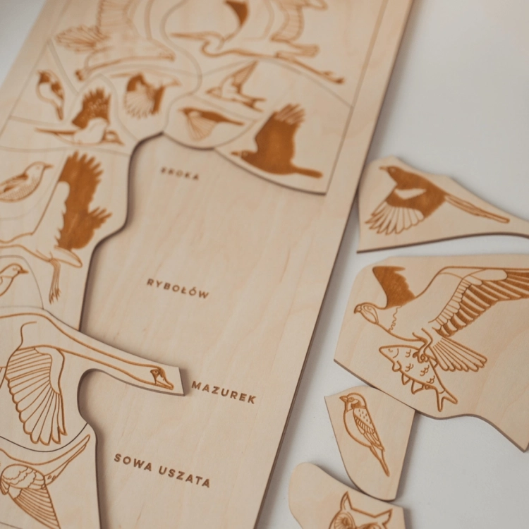 drewniane puzzle ranne ptaszki z nazwami ptaków Sounds Wood