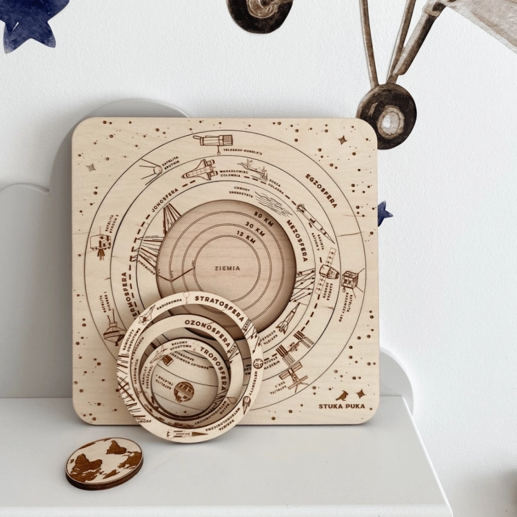 Układ atmosfery w formie drewnianych puzzli edukacyjnych Sounds Wood