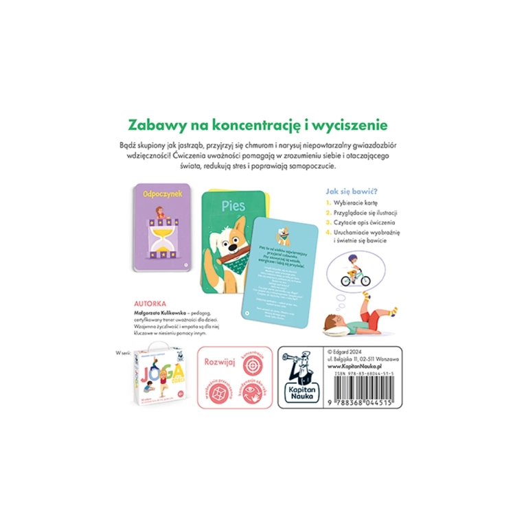 Dziewczynka przy grze Uważność dla dzieci Kapitan Nauka i rozłożonych kartach