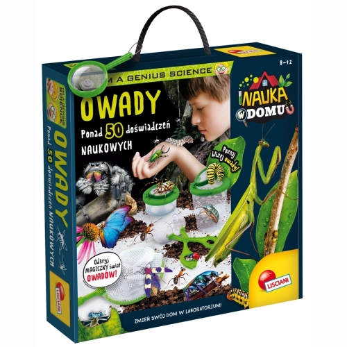 Opakowanie zestawu naukowego Owady Lisciani z lupą i grafiką dziecka badającego owady