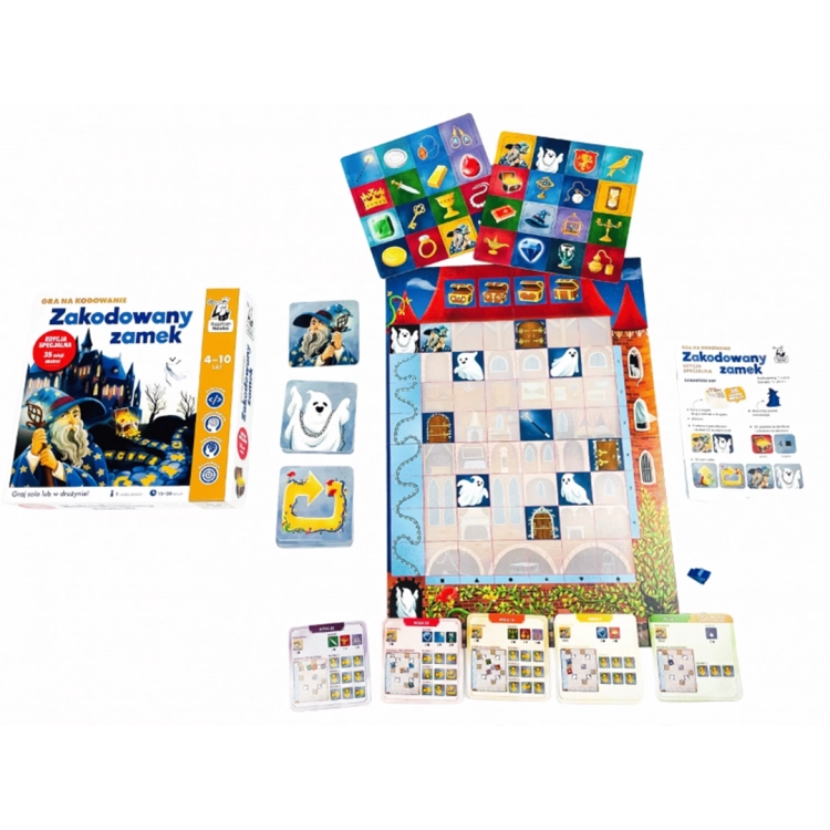 Zawartość gry Zakodowany zamek – plansza, karty i żetony