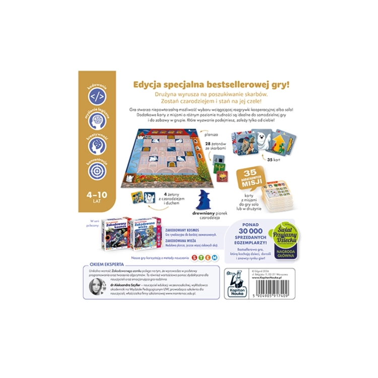 Tył opakowania gry Zakodowany zamek – opis elementów i zawartości