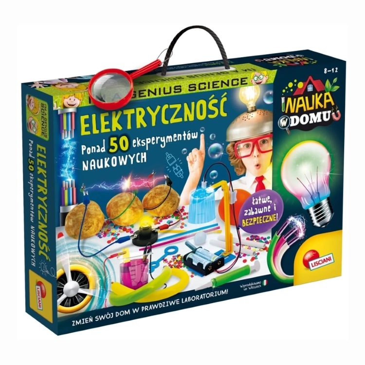 Pudełko zestawu edukacyjnego Elektryczność Lisciani z lupą