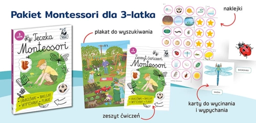 Zestaw Montessori dla 3-latka z plakatem, zeszytem ćwiczeń i naklejkami