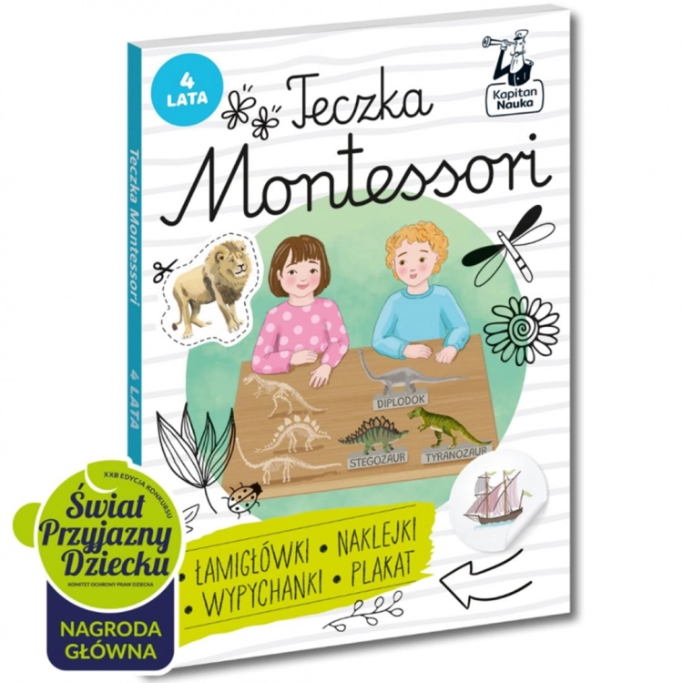 Okładka zestawu edukacyjnego Teczka Montessori 4 lata – Kapitan Nauka.