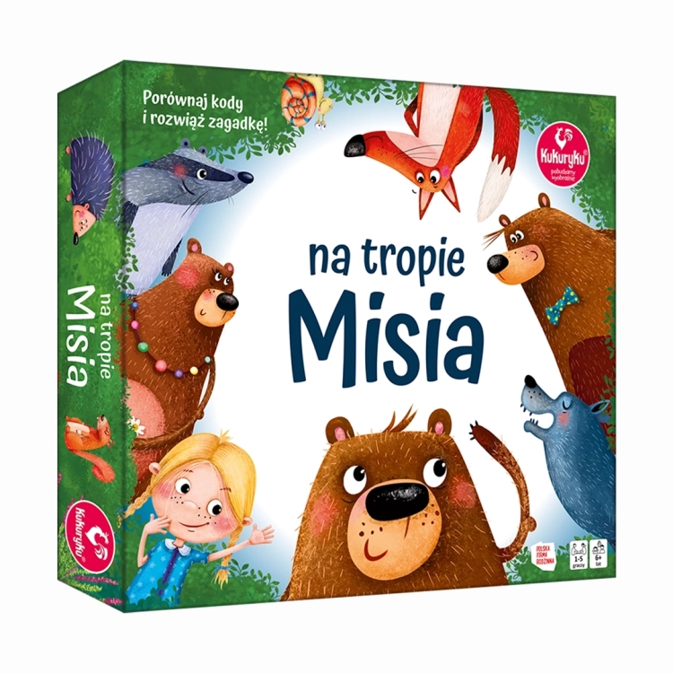 Opakowanie gry planszowej Na tropie Misia od Kukuryku dla dzieci 6+