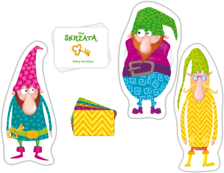 Elementy gry Skrzaty – karty, skrzaty i rewersy kart do zabawy