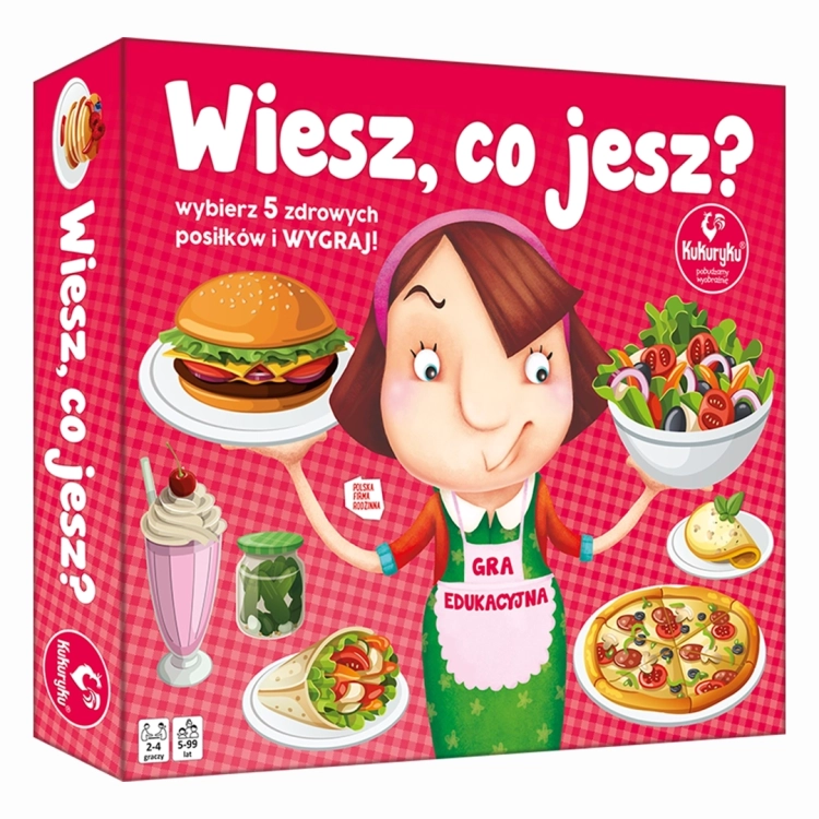 Pudełko gry edukacyjnej Wiesz, co jesz? – planszówka o zdrowym odżywianiu dla dzieci