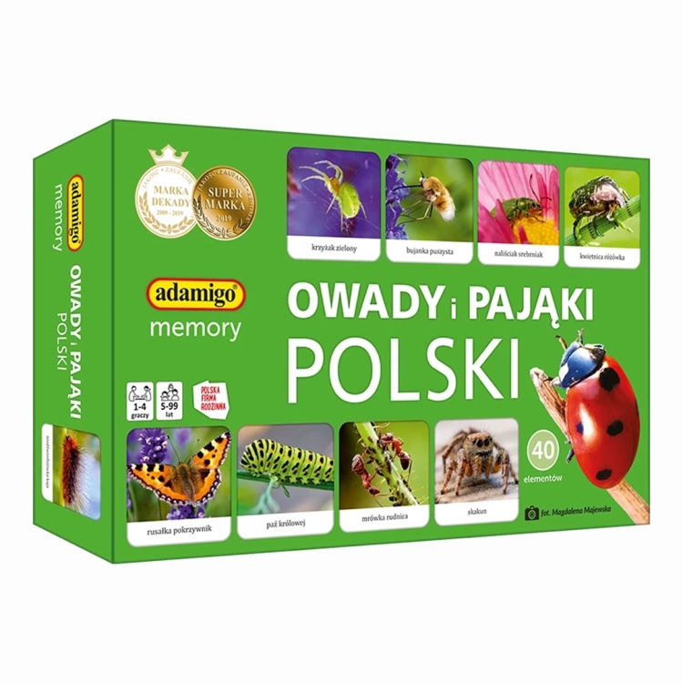 Pudełko gry edukacyjnej Owady i pająki Polski Adamigo dla dzieci 5+