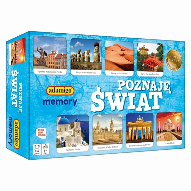 Opakowanie gry edukacyjnej „Poznaję świat” Adamigo dla dzieci 5+