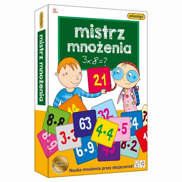 Pudełko gry edukacyjnej Mistrz mnożenia od Adamigo do nauki tabliczki mnożenia