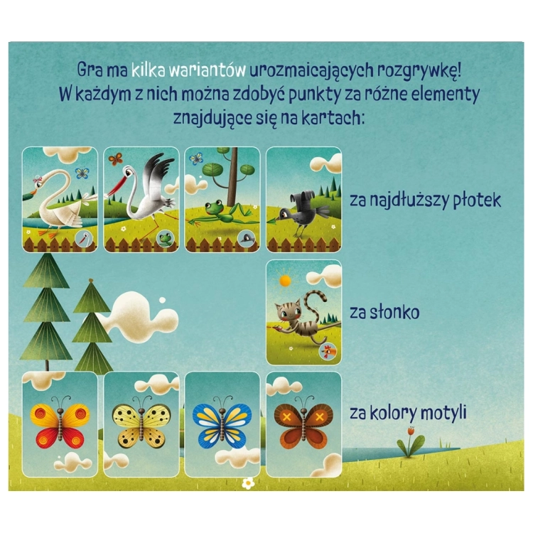 Przykłady wariantów punktowania w grze "Rzepka" Naszej Księgarni, za różne elementy znajdujące się na kartach.