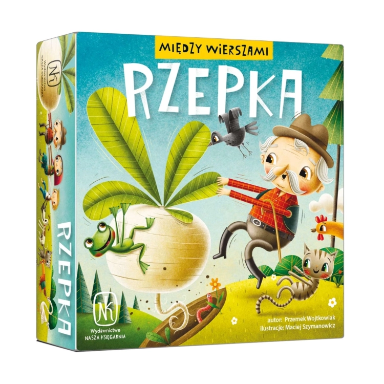 Pudełko gry edukacyjnej "Rzepka" z serii "Między Wierszami" wydawnictwa Nasza Księgarnia, inspirowanej wierszem Juliana Tuwima.