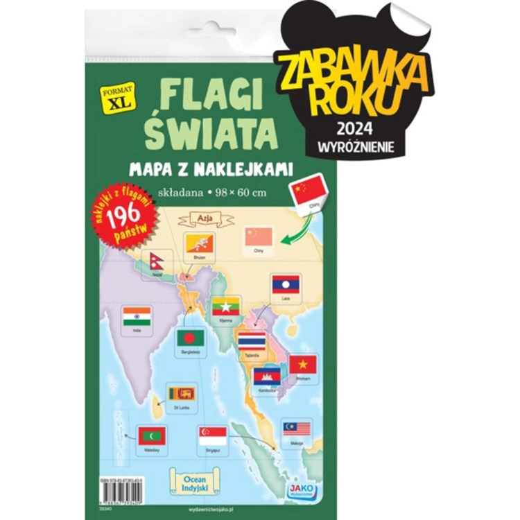Opakowanie mapy świata z naklejkami "Flagi Świata" Wydawnictwa Jako, format XL.