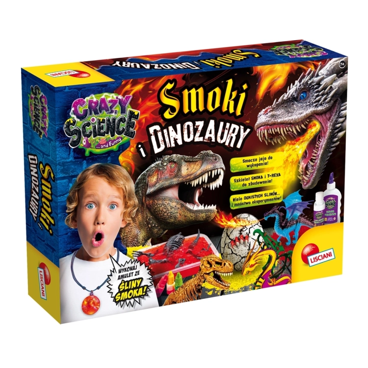 Opakowanie zestawu Smoki i Dinozaury od Lisciani z ilustracjami smoków i dinozaurów