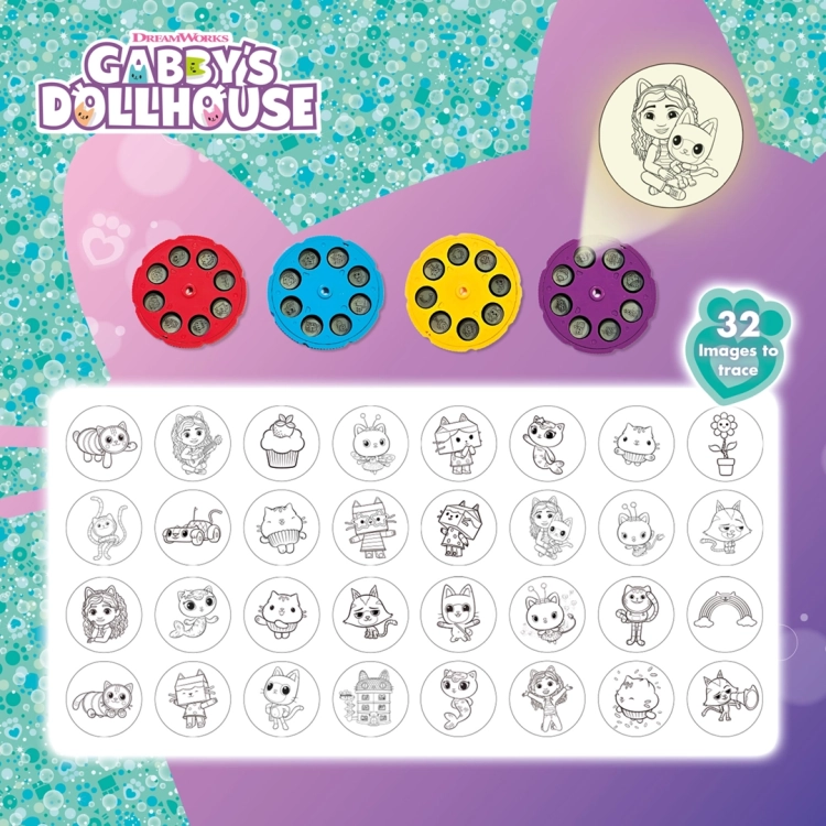Wkłady do projektora Gabby’s Dollhouse z 32 ilustracjami do odrysowania