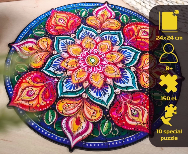 puzzle drewniane mandala nadziei z opisem rozmiaru i wieku
