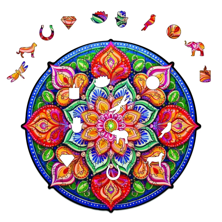 kolorowa mandala z elementami w unikalnych kształtach