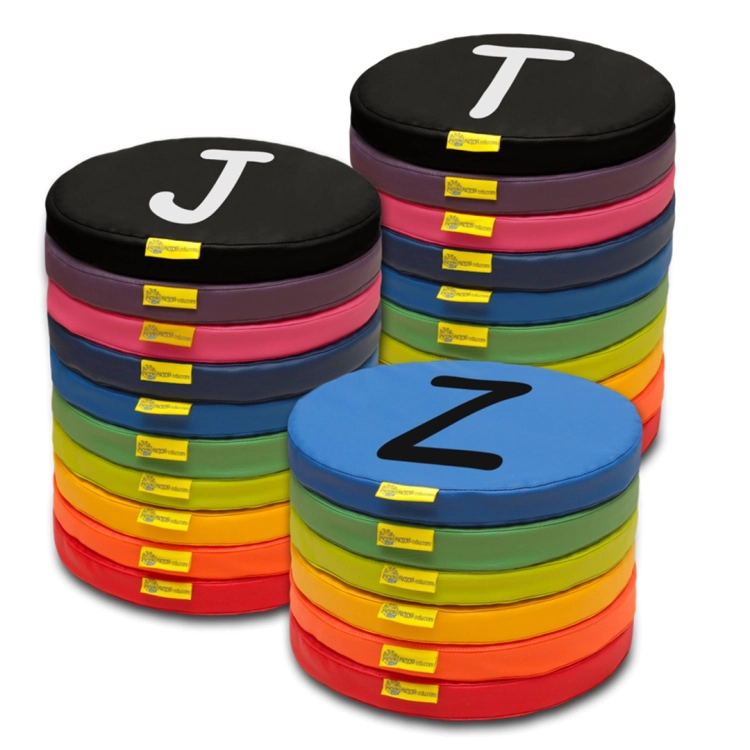 Poduszki KODURA zestaw ALFABET A-Z b - kolorowe poduszki edukacyjne, które wspierają naukę liter i zabawy ruchowe w przedszkolu i szkole