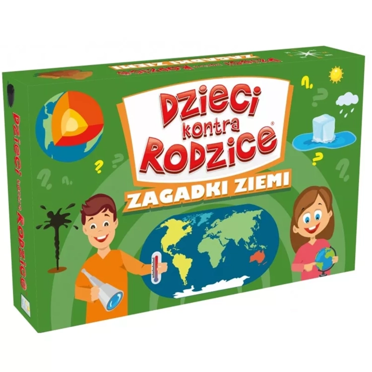 Gra Dzieci kontra Rodzice Zagadki Ziemi z zestawem kart edukacyjnych o tematyce geograficznej
