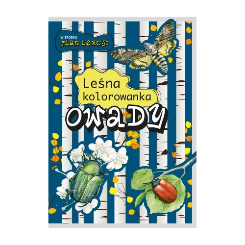 Okładka Leśnej kolorowanki Owady Multico 3+ z motylem, chrząszczami i planem lekcji.