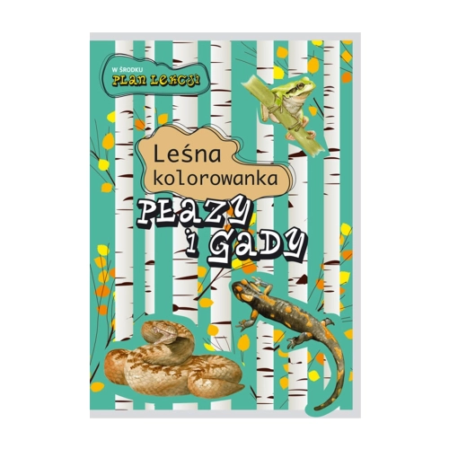 Okładka kolorowanki edukacyjnej "Płazy i gady leśne" Multico 3+ z wizerunkami żaby, jaszczurki i węża oraz planem lekcji.