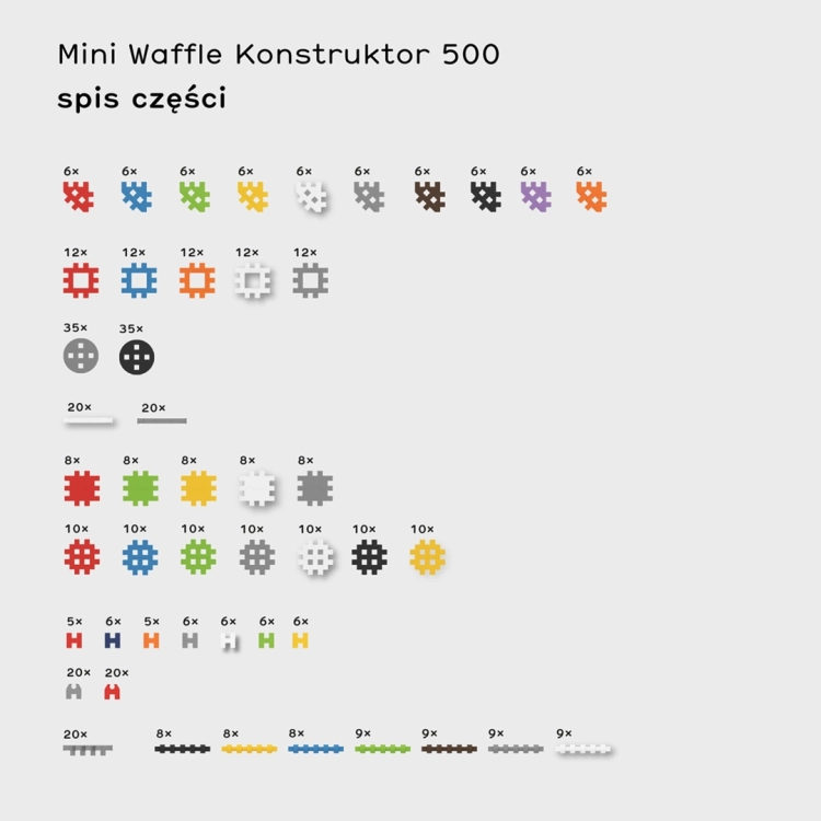 Marioinex Mini Waffle Konstruktor 500 spis części i klocków konstrukcyjnych.