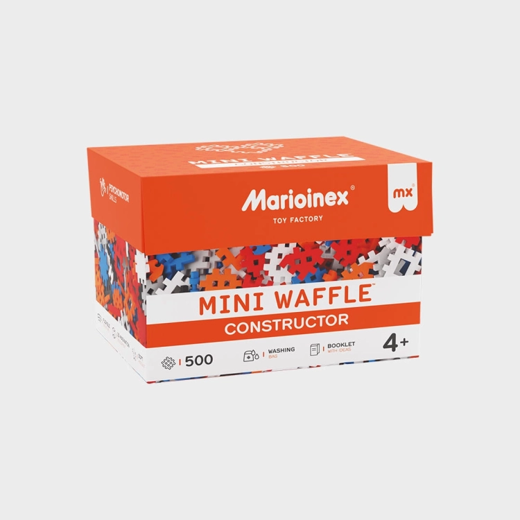 Klocki Marioinex Mini Waffle Constructor 500 elementów, pomarańczowe opakowanie.